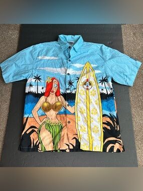 VTG Disneyland Roger Rabbit Jessica Hawaiian Button shirt Adult size M 90s Y2K
